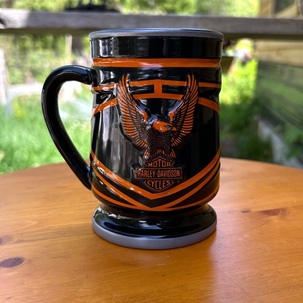 Harley-Davidson Eagle Logo 3D Embossed Coffee Mug Black Orange Harley-Davidson